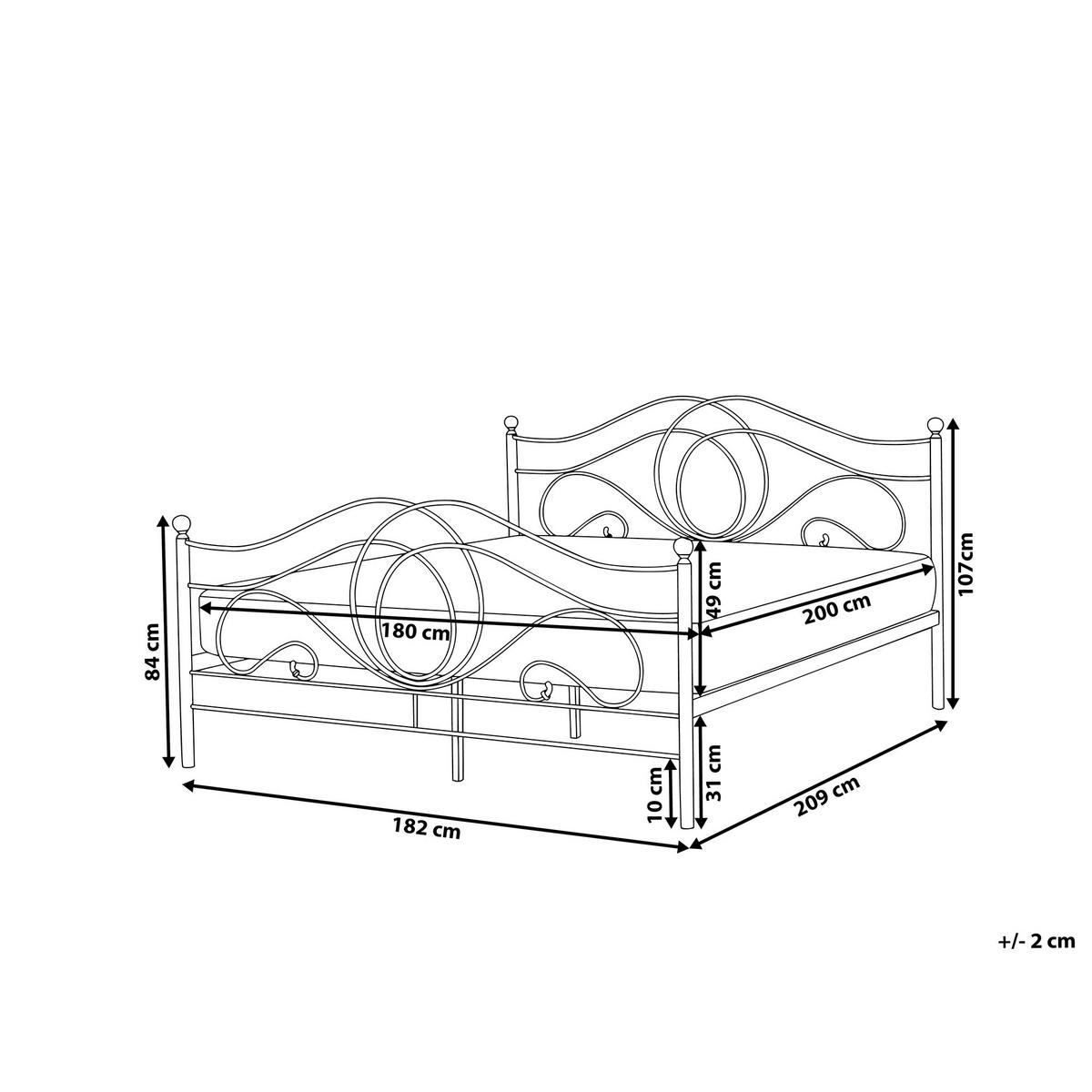METALLBETT 180/200cm Schwarz Lyra - Schwarz, Metall (180/200cm) - Beliani