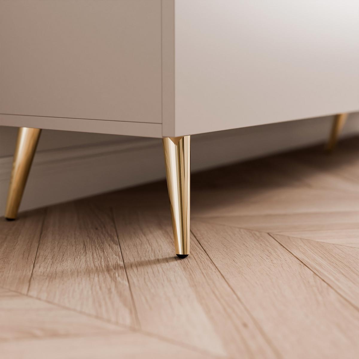 GERIFFELTER TV-Schrank SELIA 200 cm auf Füßen, Kaschmir mit goldener Zierleiste und LED-Beleuchtung - Kaschmir, Holzwerkstoff (200/42/35cm) - Idohome