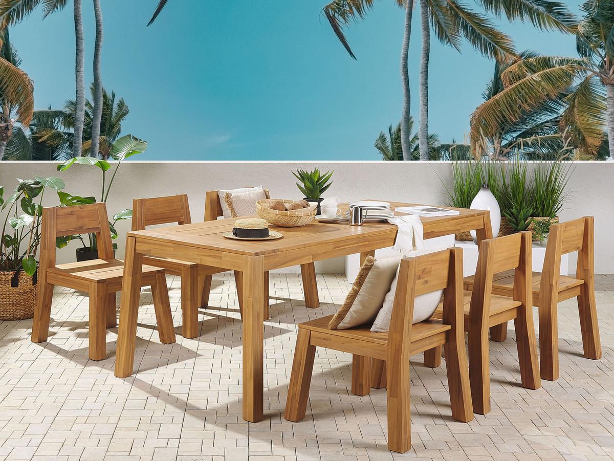 GARTENSTUHL 4er-Set Akazienholz hellbraun Livorno - Hellbraun, Holz (59/81/61cm) - Beliani