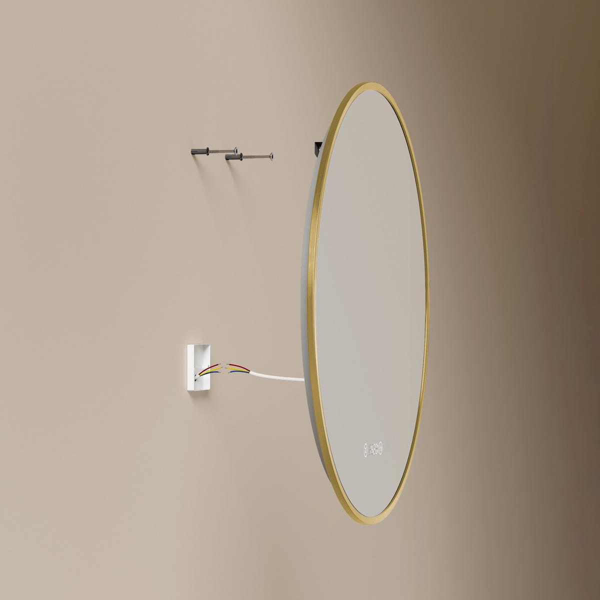 BADSPIEGEL mit LED-Beleuchtung Anti-Beschlag Zeitanzeige Goldfarben Ø 60 cm - Goldfarben, Glas (60/3/3cm) - EMKE