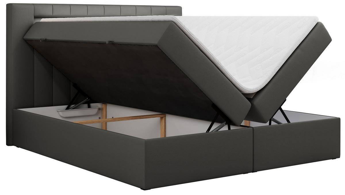 BOXBETT GOLD-5 LED 140/200 Dunkelgrau Kunstleder - H3 - Dunkelgrau, Holz/Textil (140/200cm) - MKS