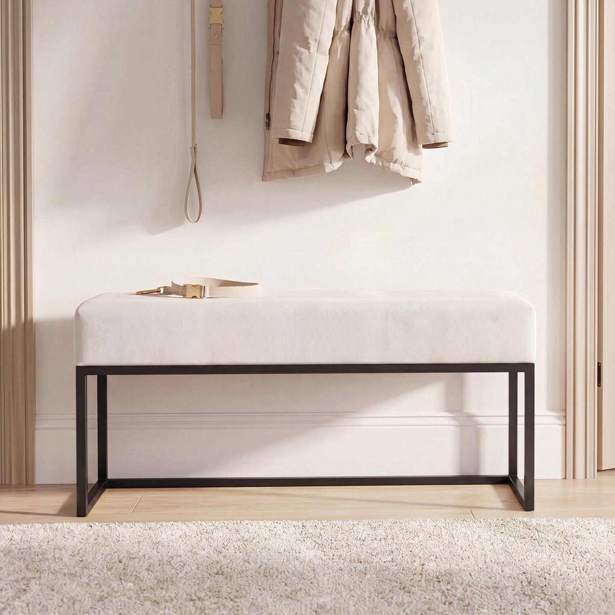 POLSTERBANK PURE 100 cm Metallgestell, Schwarz / Creme - Creme, Textil/Metall (100/44/30cm) - Idohome