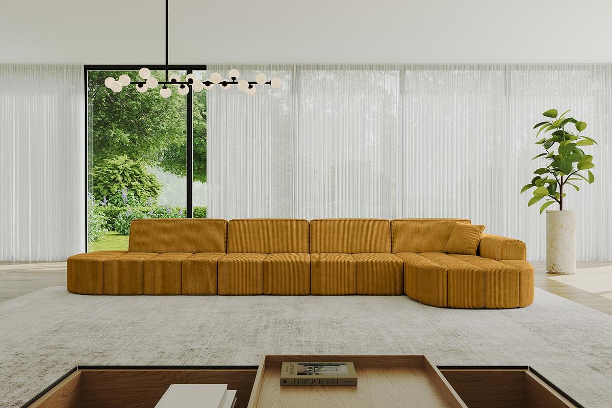 ECKSOFA Ottomane Rechts LIVO-L3 - 422x173x79,5 cm Senfgelb - Currygelb/Gelb, Holzwerkstoff/Textil (422/173cm) - ALTDECOR