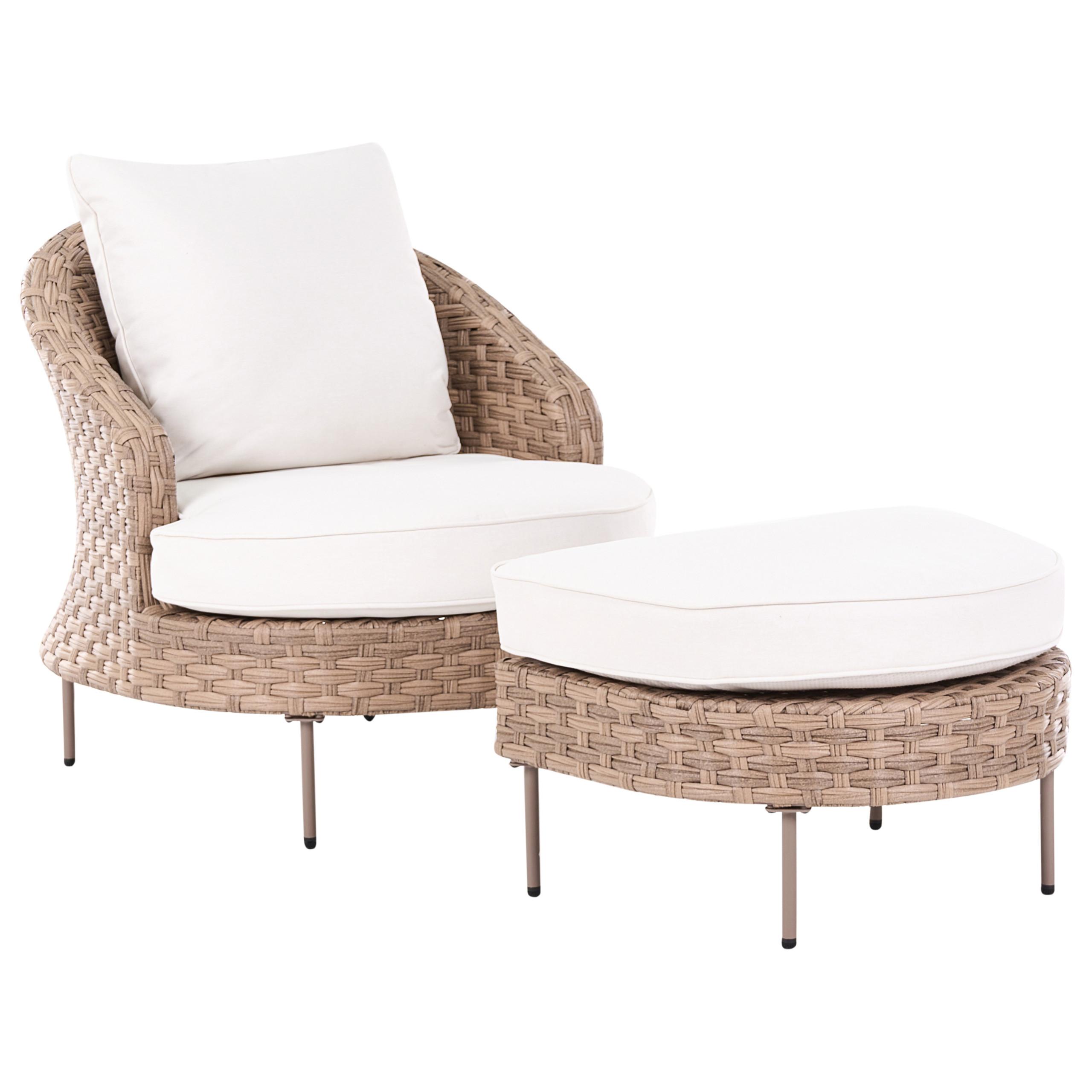 GARTENSESSEL mit Ottomane Polyrattan Braun Arcille - Braun, Kunststoff (80/80/93cm) - Beliani