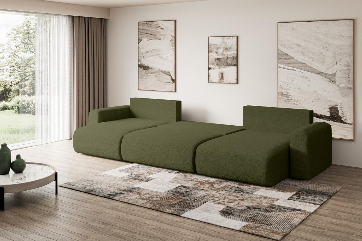 WOHNLANDSCHAFT mit Schlaffunktion und Bettkasten ORRO-U - 362x145x83 cm Grün Bouclé - Schwarz/Grün, Holzwerkstoff/Kunststoff (362/83/145cm) - ALTDECOR