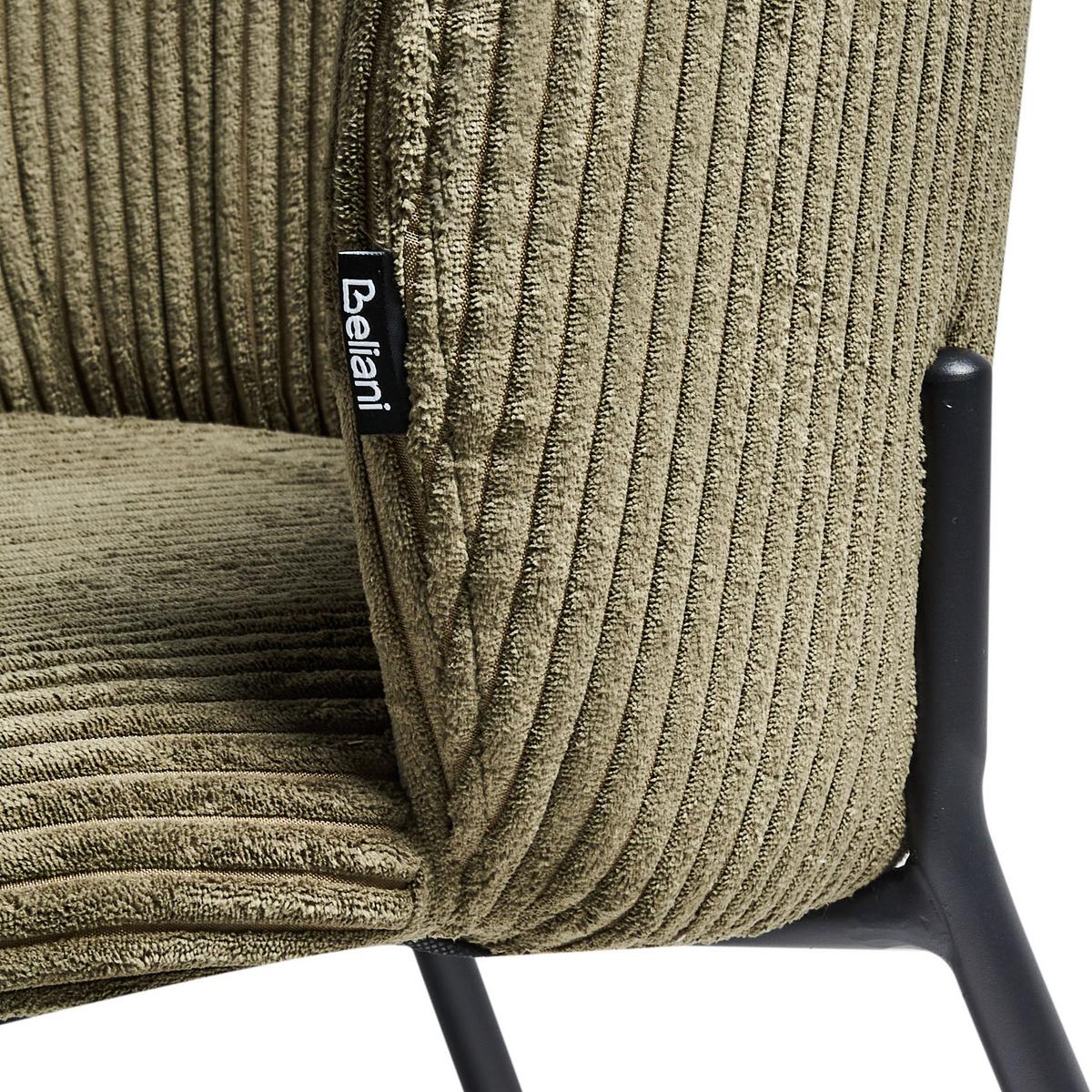 ESSZIMMERSTUHL 2er-Set Cord Olivgrün Miles - Schwarz/Grün, Textil (53/83/55cm) - Beliani