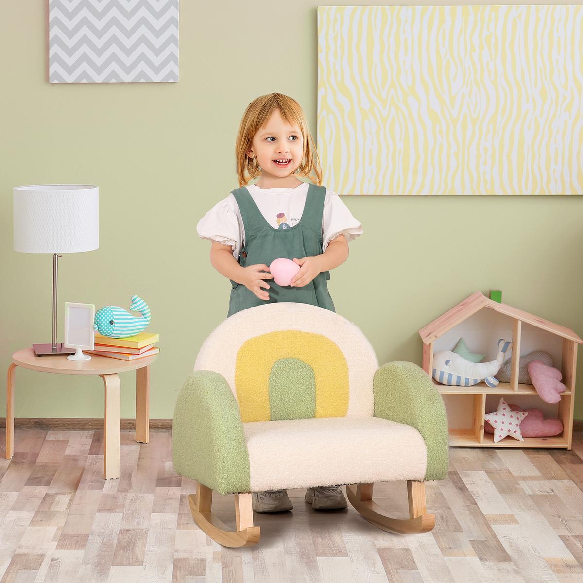 KINDERSOFA Schaukelstuhl für Kleinkinder Kindercouch Babysitz Eukalyptusholz - Grün, Holz (45/44/50cm) - HOMCOM
