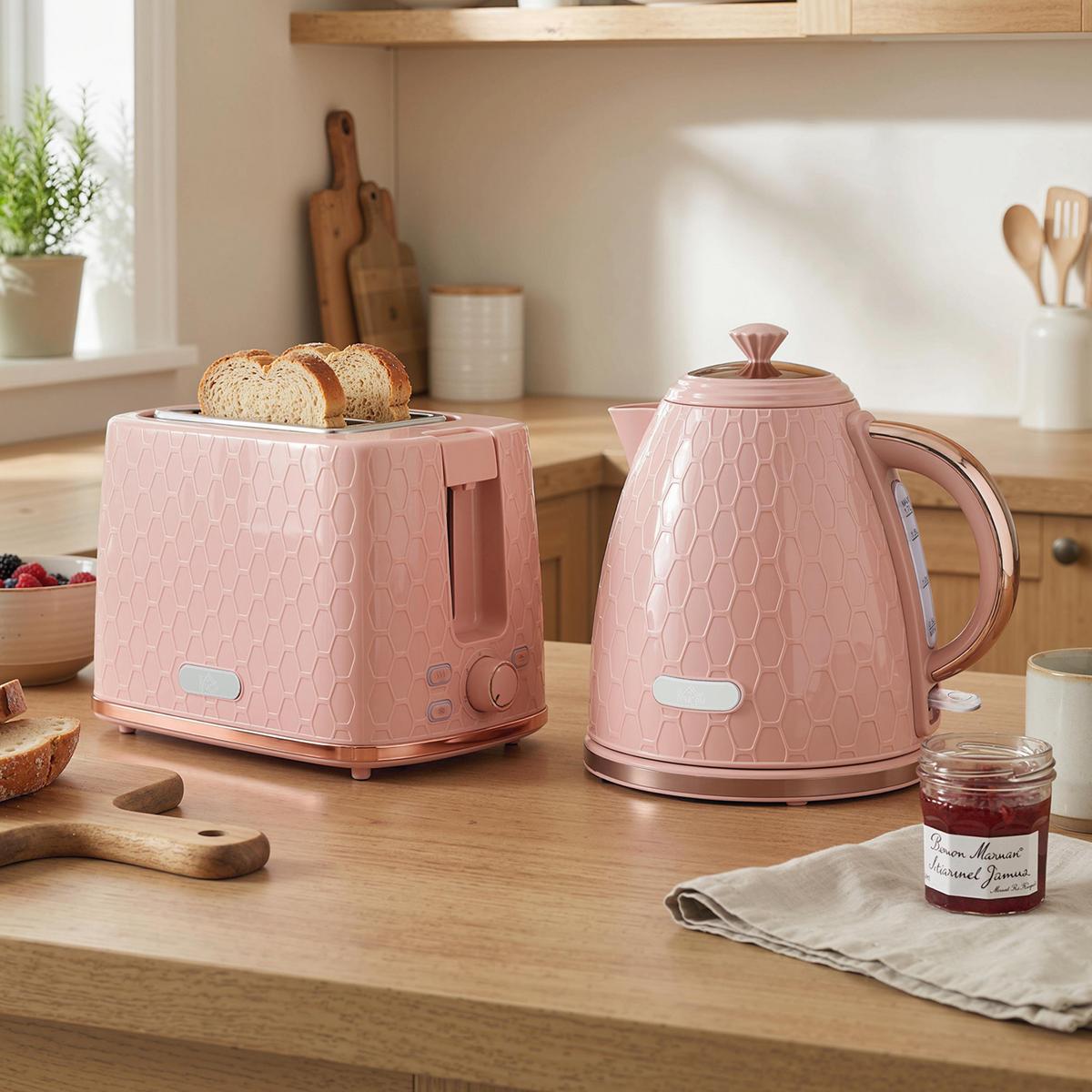 WASSERKOCHER SET mit Toaster aus Edelstahl Rosa - Rosa, Kunststoff (19.5/23.4/24.2cm) - HOMCOM