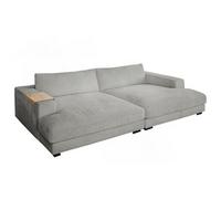 BIG SOFA XL MIT TABLETT MADELINE Hellgrau Cord - Hellgrau/Schwarz, Kunststoff/Textil (290/85/190cm) - KAWOLA
