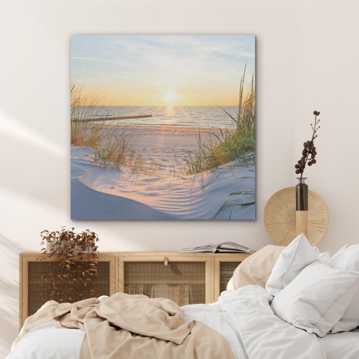 AKUSTIKBILD Strand - Sonne - Düne - Gras - Sand - Horizont Akustikpaneele 90x90 cm - Hellblau, Kunststoff (90/90/0.9cm) - MuchoWow