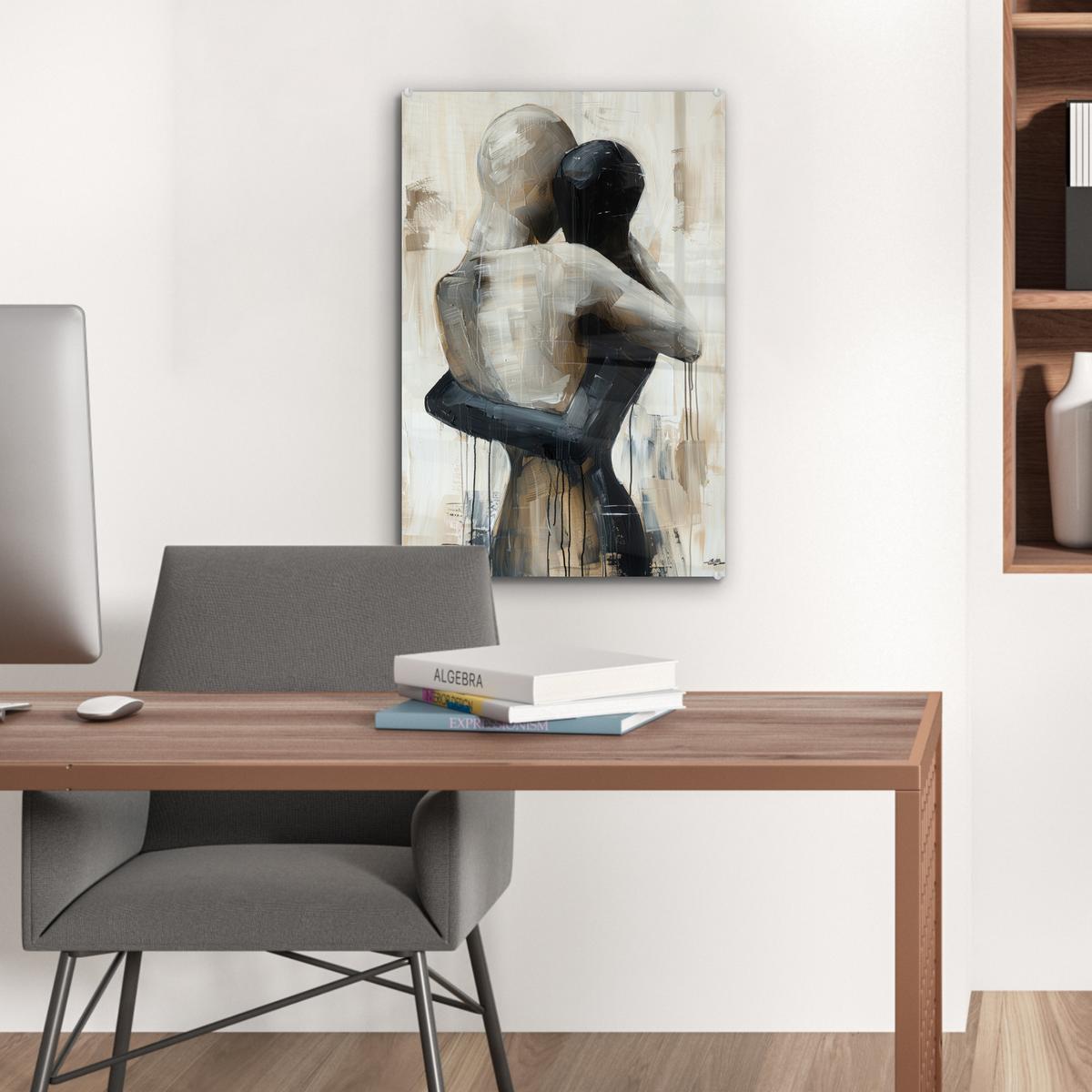 ACRYLGLASBILD Abstrakt - Liebe - Schwarz und weiß - Modern Wanddeko Wohnzimmer 40x60 cm - Schwarz, Glas (40/60cm) - MuchoWow