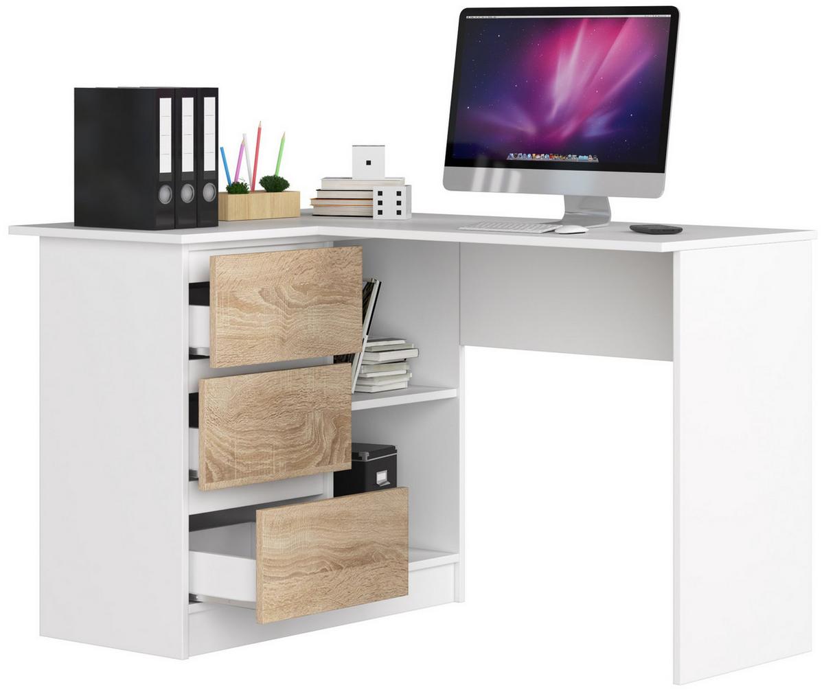 SCHREIBTISCH Weiß, Eiche Sonoma 77/124/85 - Weiß, Holzwerkstoff (160/70/77cm) - RAUMHIRSCH FURNITURE