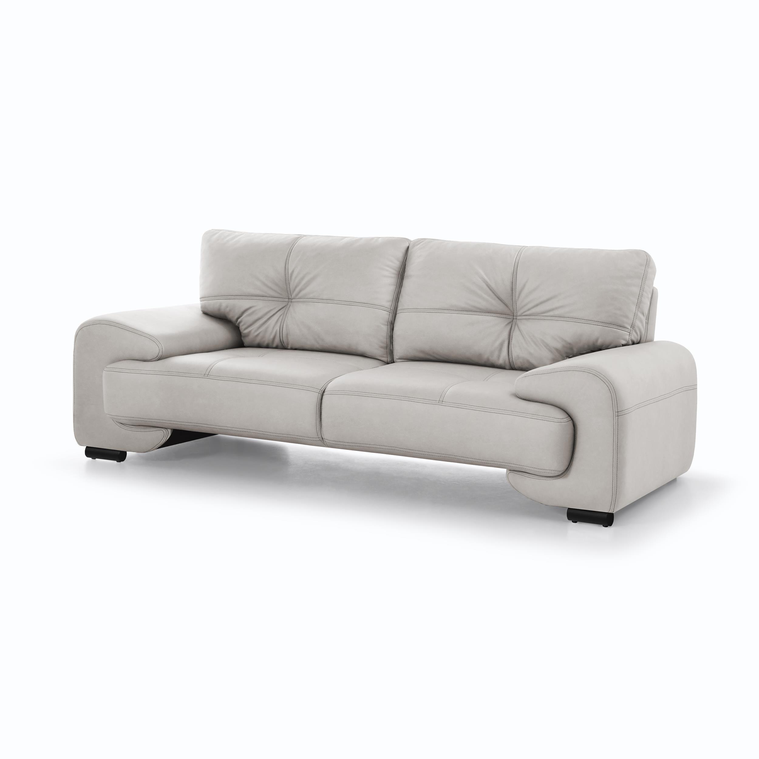 3-SITZER SOFA Omega aus Kunstleder, Hellgrau - Hellgrau/Schwarz, Leder (225/88/98cm) - Beautysofa