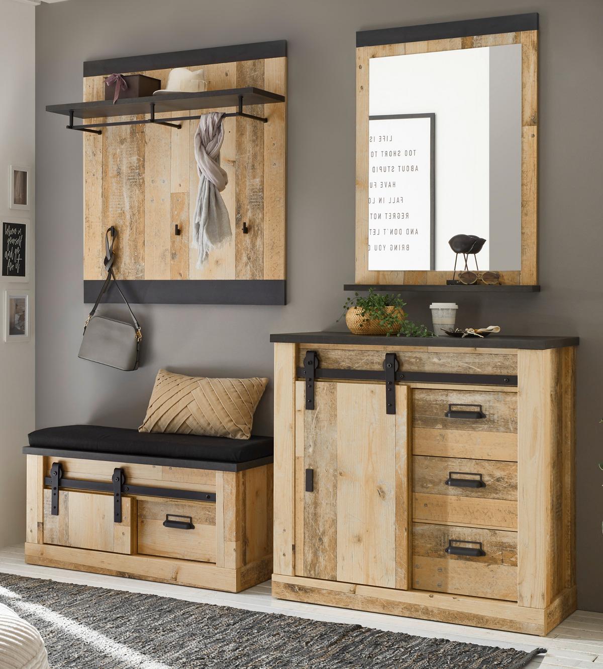 SCHUHSCHRANK Flurschrank Used Wood Vintage 93 x 201 cm - Anthrazit/Schwarz, Holzwerkstoff/Metall (93/201/38cm) - Furn.Design