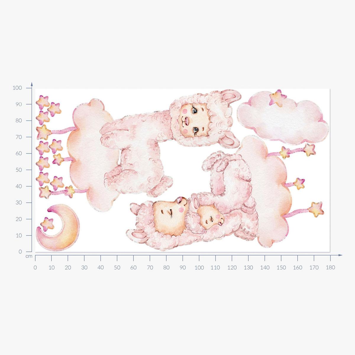 WANDAUFKLEBER 100x180cm - Pastellfarbene Schafe - Multicolor, Kunststoff (100/180/0.1cm) - Wallfluent