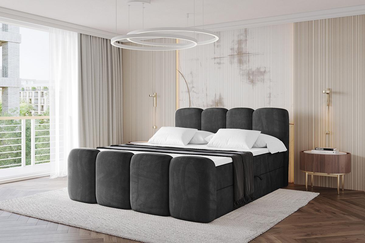 BOXBETT mit Matratze H4 und Lattenrost - NINA-Z - 200x200 cm - Schwarz - Schwarz Hochglanz, Holzwerkstoff (200/200cm)
