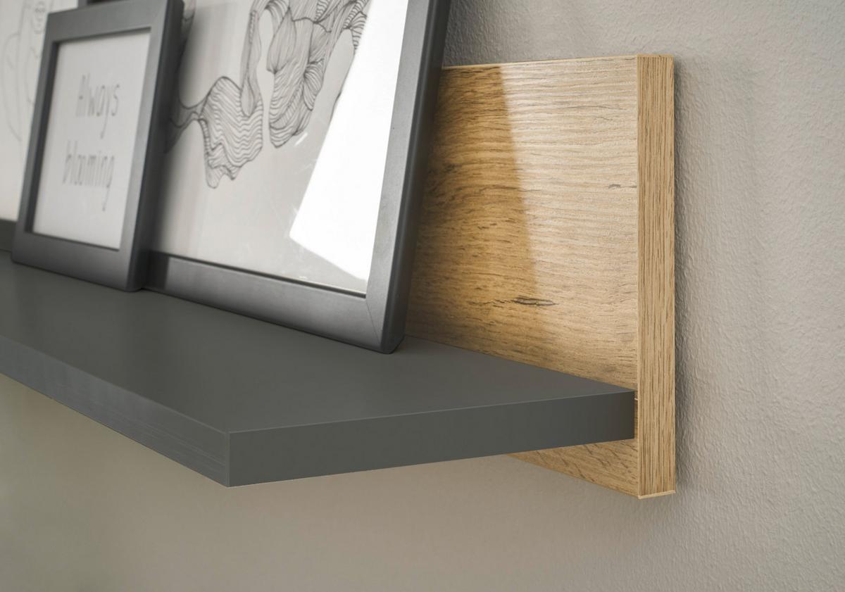 AKTENREGAL grau matt, Eiche Wotan 100 cm, Wandregal für Homeoffice und Büro - Eiche Wotan/Grau, Holzwerkstoff (100/15/17cm) - Furn.Design