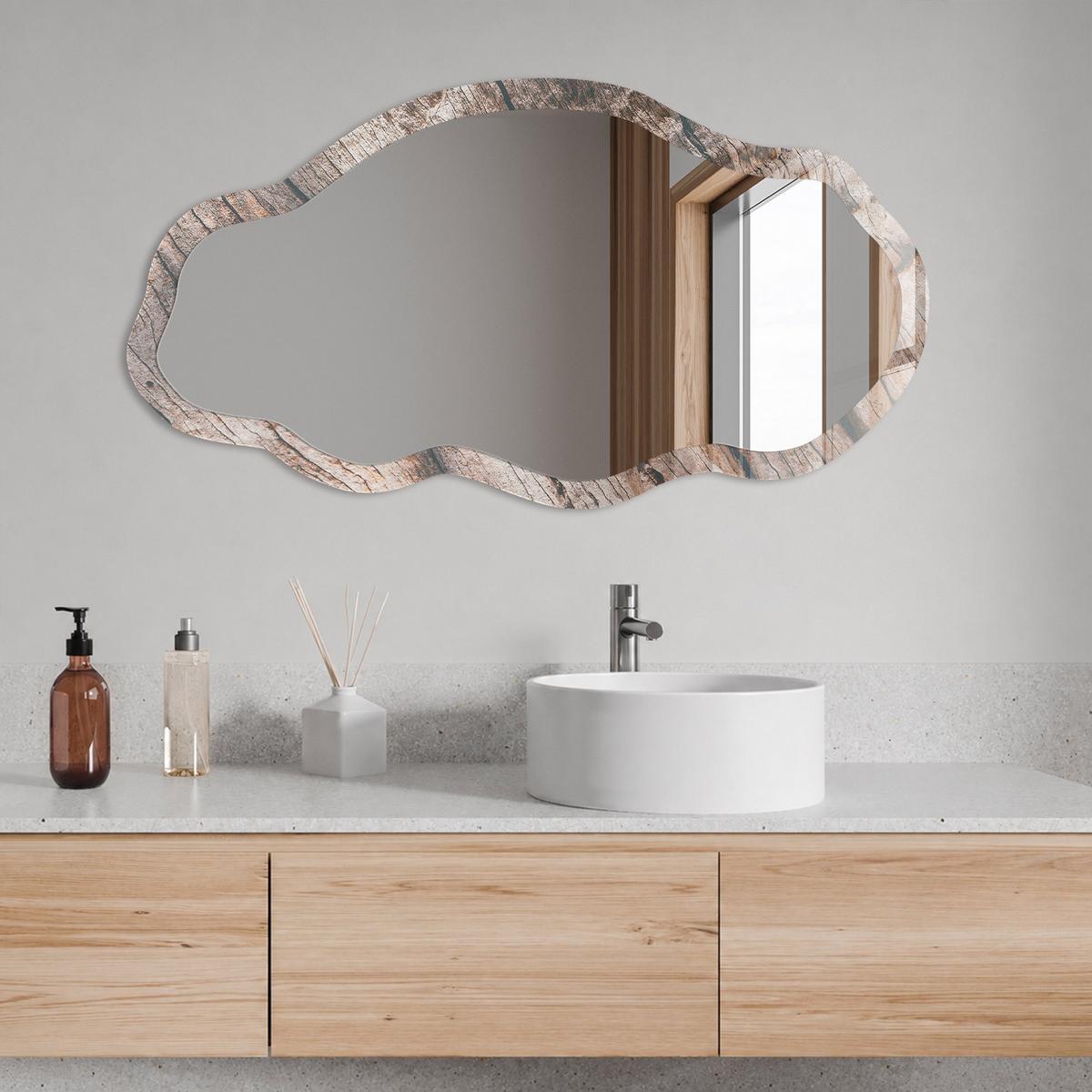 SPIEGEL 90x45 cm asymmetrisch mit Druck - Natürliche Textur - Transparent, Glas (45/90/0.4cm) - TULUP