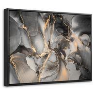 LEINWAND Bilder mit Rahmen - Grau - Luxus - Gold - Marmor - 40x30 - Dunkelgrau, Textil (40/30cm) - MuchoWow