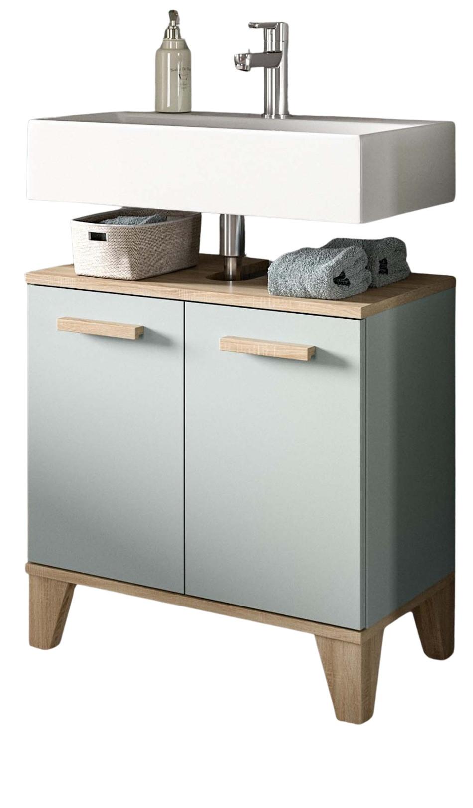 WASCHBECKENUNTERSCHRANK grün, Eiche, Badezimmer Unterschrank skandinavisch 60 cm - Eichefarben/Grün, Holzwerkstoff (60/61/34cm) - Inn.Furn