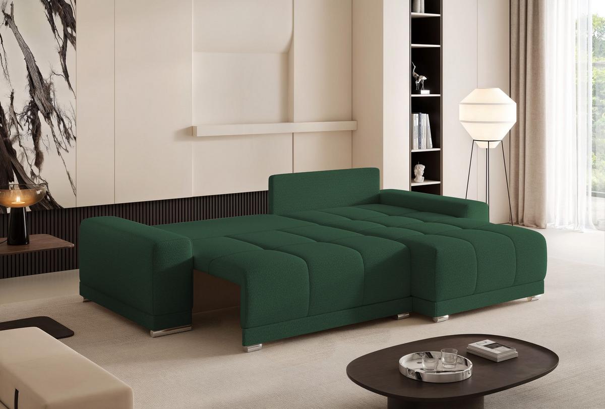 ECKSOFA TARA mit Schlaffunktion und Bettkasten Grün - Chromfarben/Grün, Kunststoff/Textil (261/178cm) - Idohome