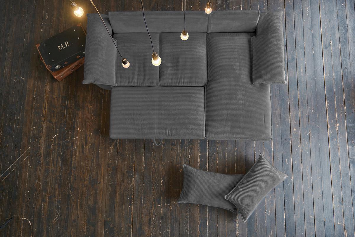 ECKSOFA DAMETO Grau Cord Mit Schlaffunktion - Schwarz/Grau, Kunststoff/Textil (266/174cm) - KAWOLA