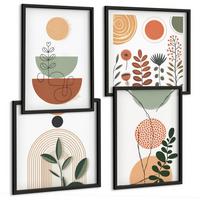 BILDER SET 4er Set - 50x50 cm & 40x60 cm Schwarzer Rahmen - Abstrakte Pflanzenformen - Schwarz, Kunststoff (50/50cm) - TULUP