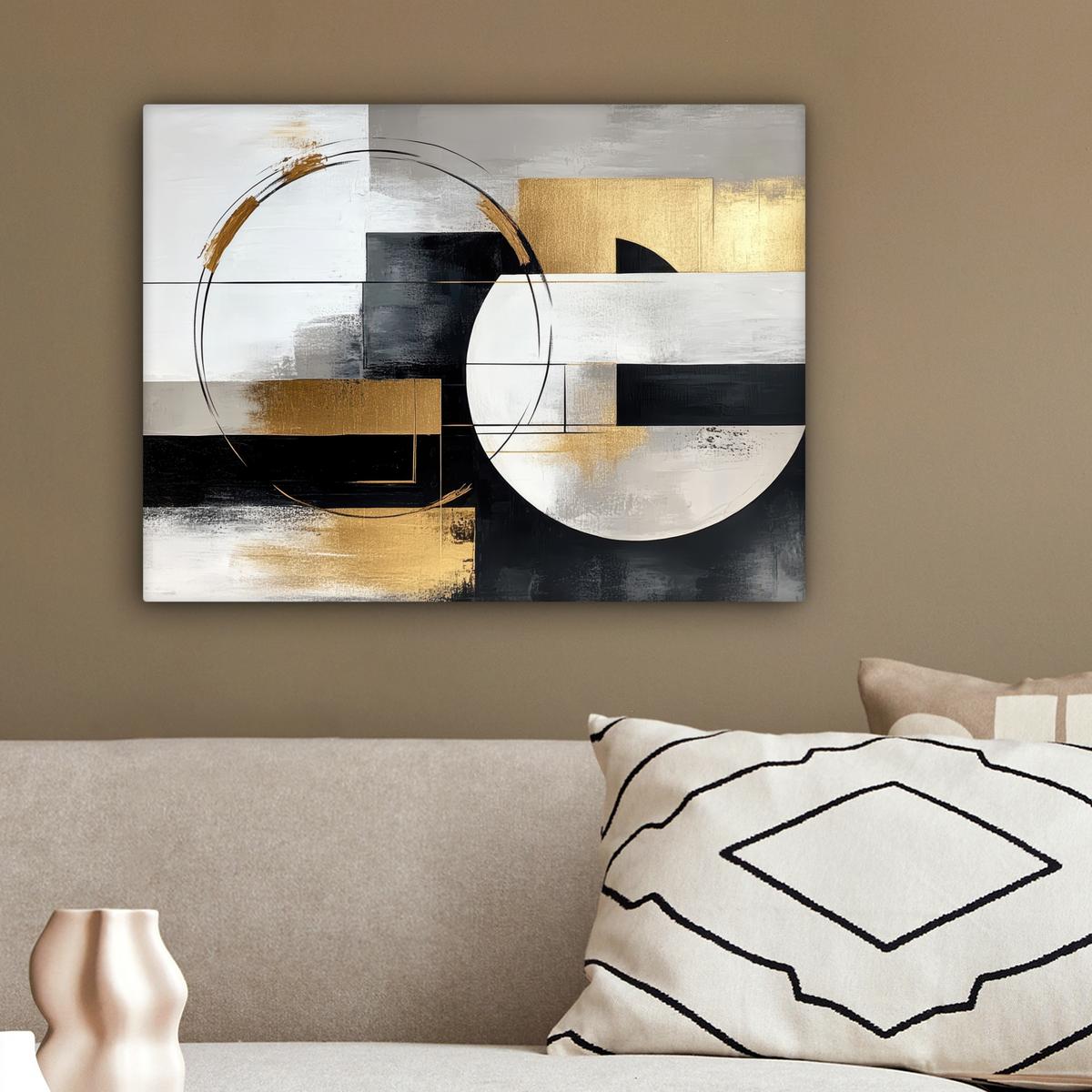 LEINWANDBILD Abstrakt - Gold - Silber - Formen - Ästhetik Wandbild 40x30 cm - Multicolor, Textil (40/30cm) - MuchoWow
