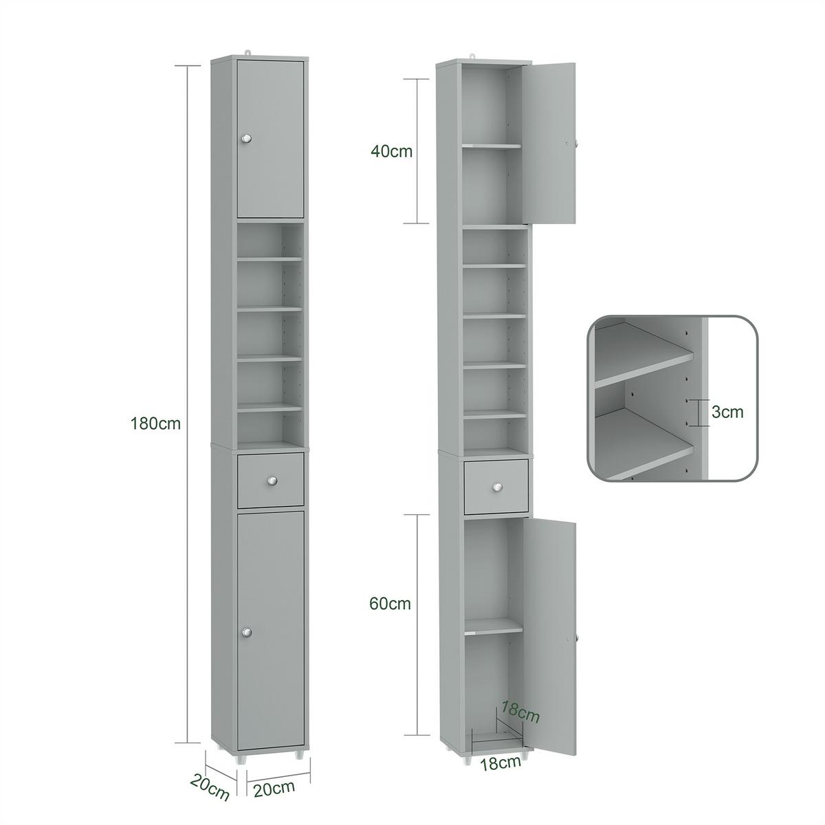 HOCHSCHRANK schmal Hellgrau - Hellgrau, Holzwerkstoff (45/58/40cm) - SoBuy
