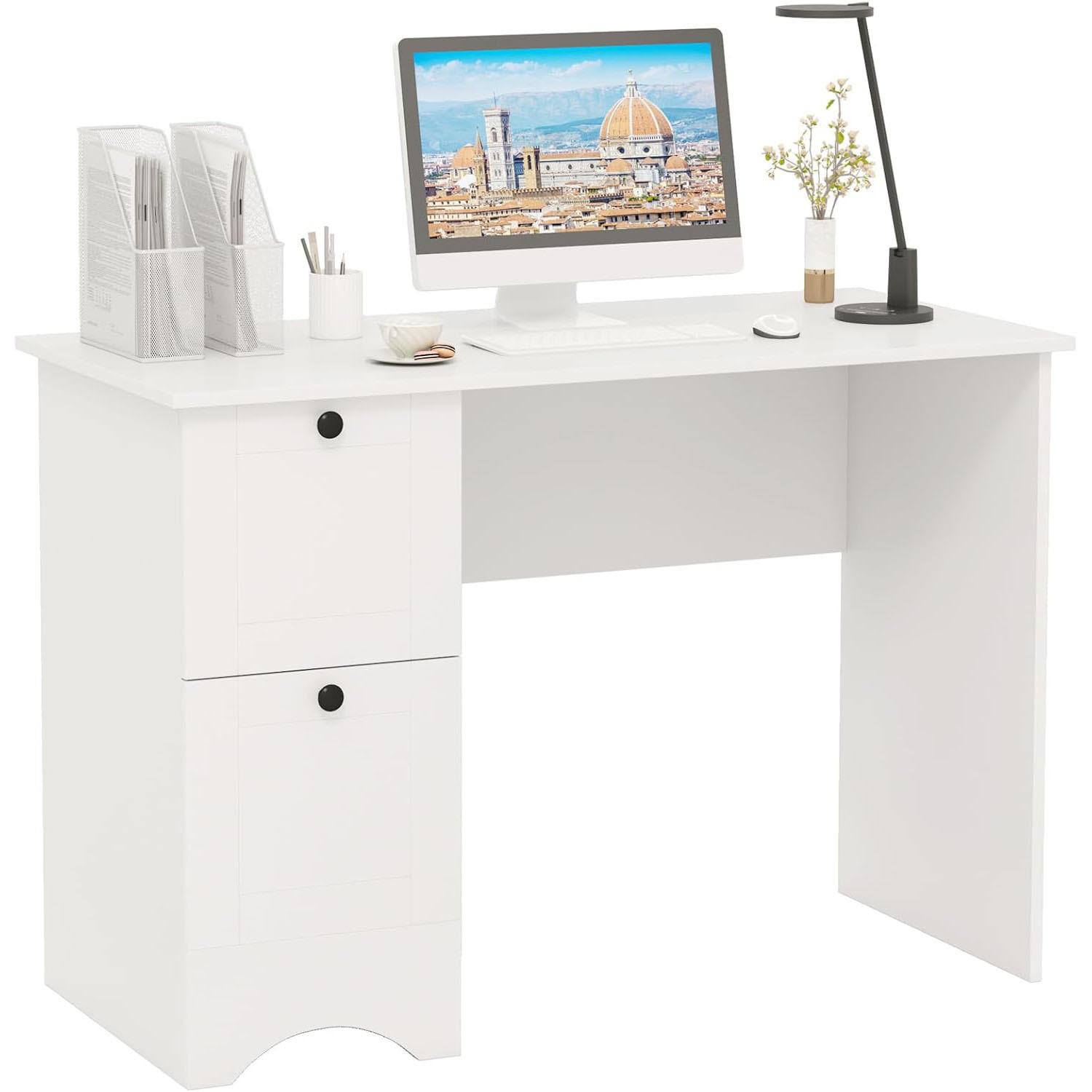 COMPUTERTISCH weiß - Weiß, Holzwerkstoff (50/109/75cm) - COSTWAY