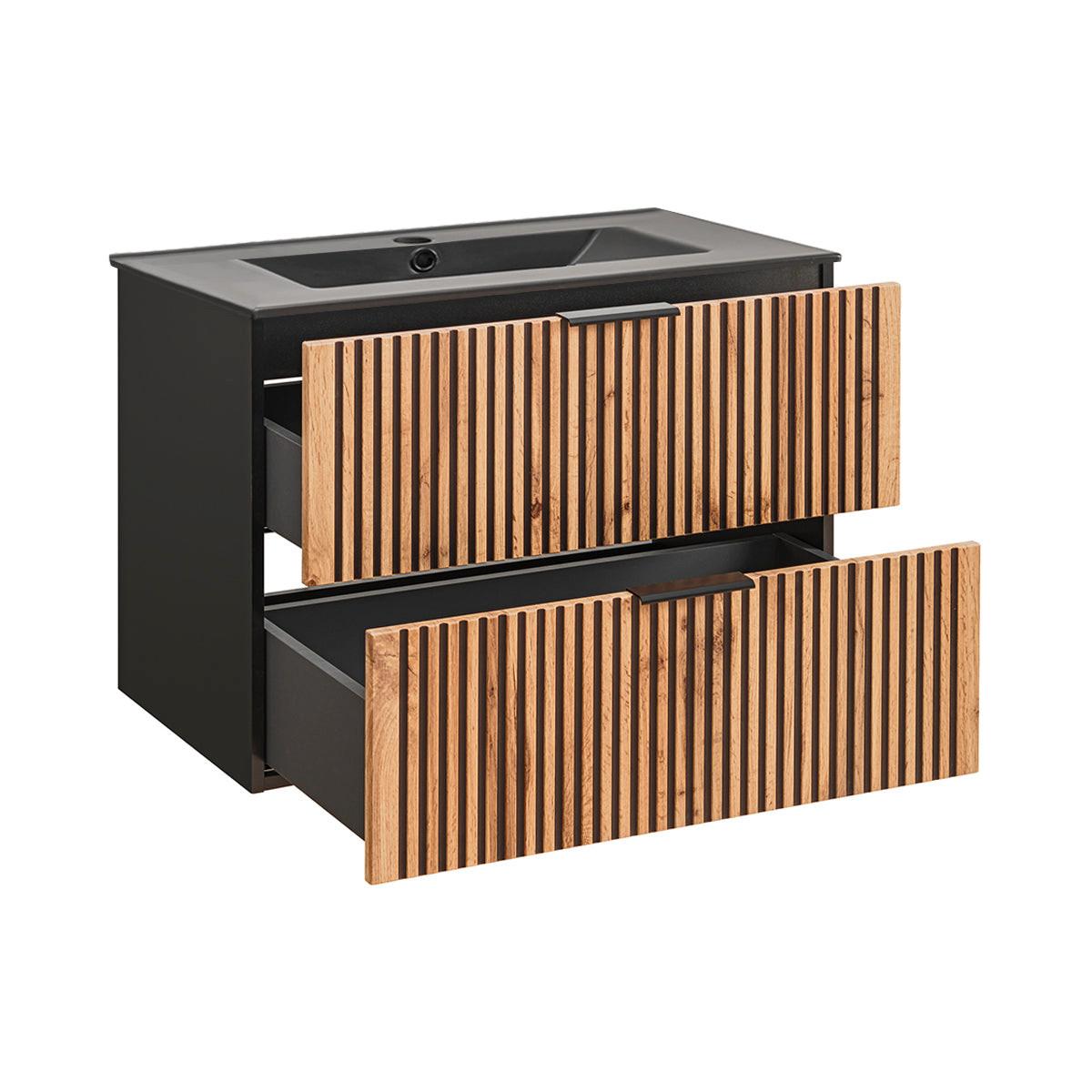 WASCHTISCH 80.2cm Gaia Holz in Eichenoptik und Schwarz - Schwarz, Holzwerkstoff (80.2/57/46cm) - Petits-meubles