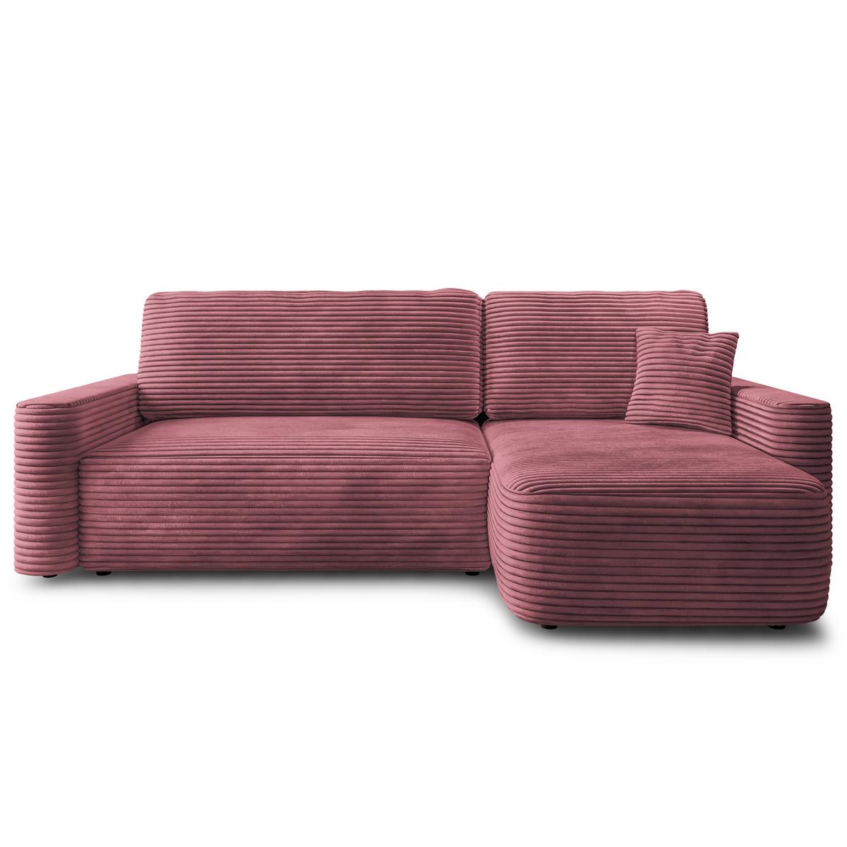 ECKSOFA NERI T Rosa Kordstoff mit Schlaffunktion - Rosa, Holzwerkstoff/Textil (280/157cm) - MASSENO