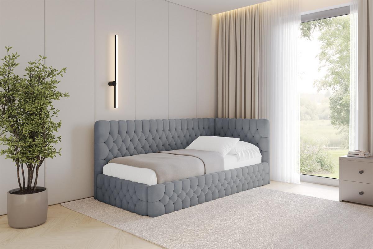EINZELLBETT Jugendbett mit Bettkasten und Matratze H3/H4, Links - MULY 100x200 Grau - Grau, Holzwerkstoff/Textil (100/200cm) - ALTDECOR