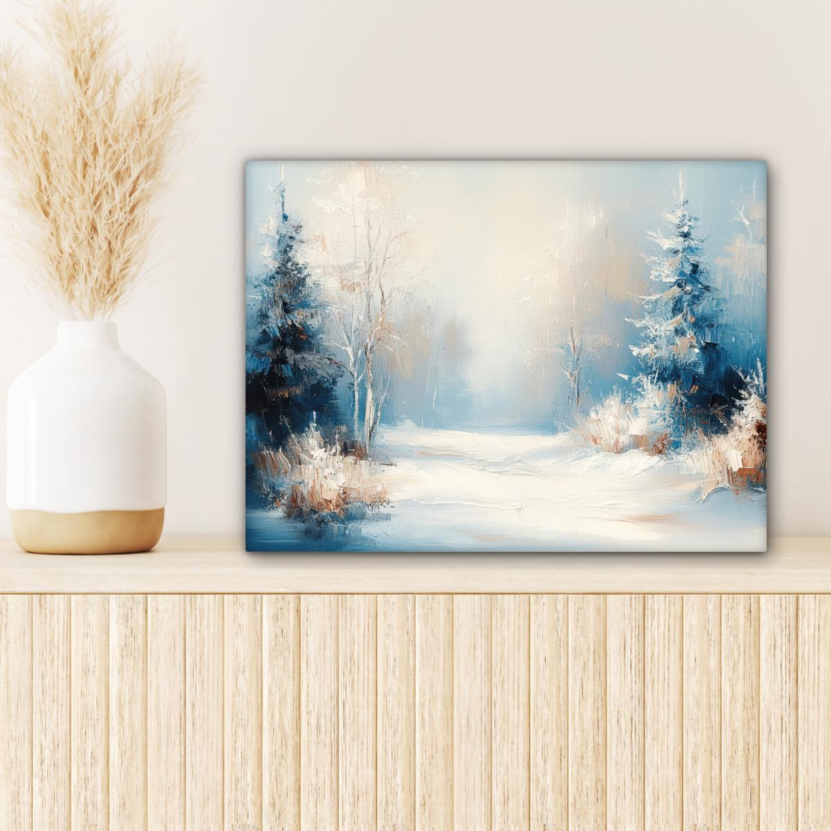 LEINWANDBILD Wald - Winter - Natur - Abstrakt - Schnee Wandbild 40x30 cm - Weiß, Textil (40/30cm) - MuchoWow