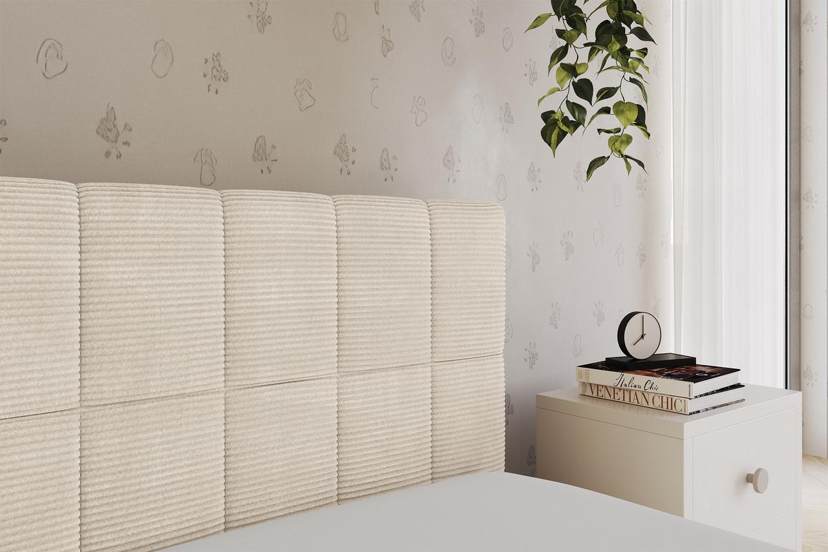 EINZELLBETT Jugendbett mit Bettkasten, Links - TULY 80x200 Beige - Creme, Holzwerkstoff/Textil (80/200cm) - ALTDECOR