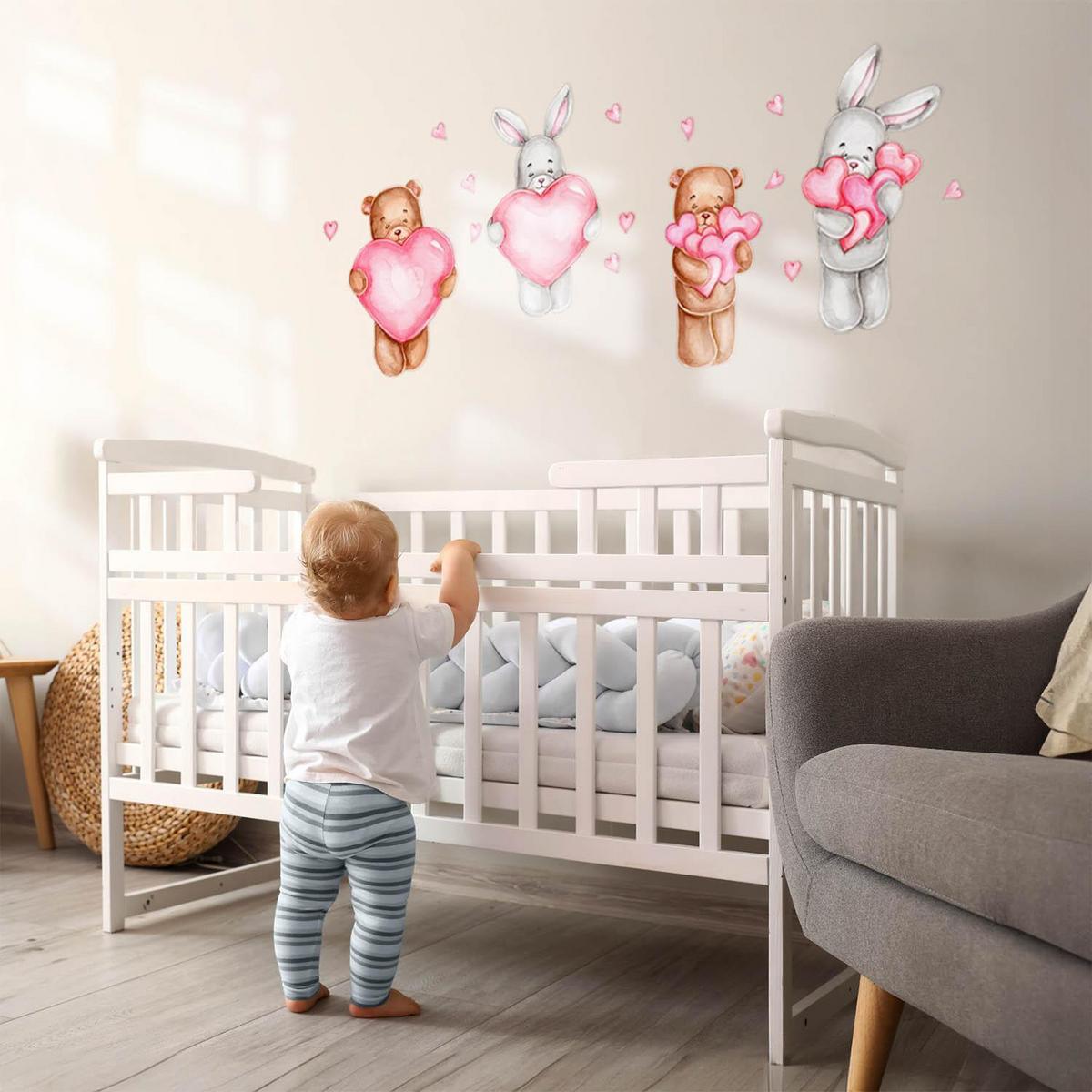WANDAUFKLEBER 60x101cm - Niedliche Teddybären und Kaninchen - Multicolor, Kunststoff (60/101/0.1cm) - Wallfluent