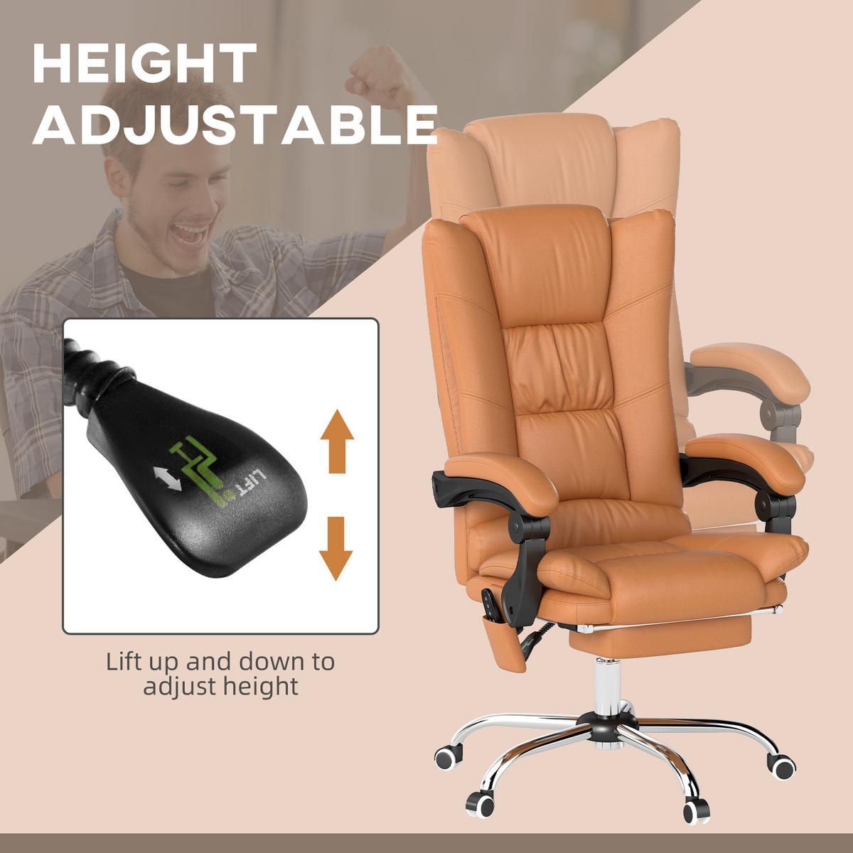 BÜROSTUHL mit Massagefunktion Ergonomischer Chefsessel mit Heizfunktion - Braun, Kunststoff (70/118/64cm) - Vinsetto