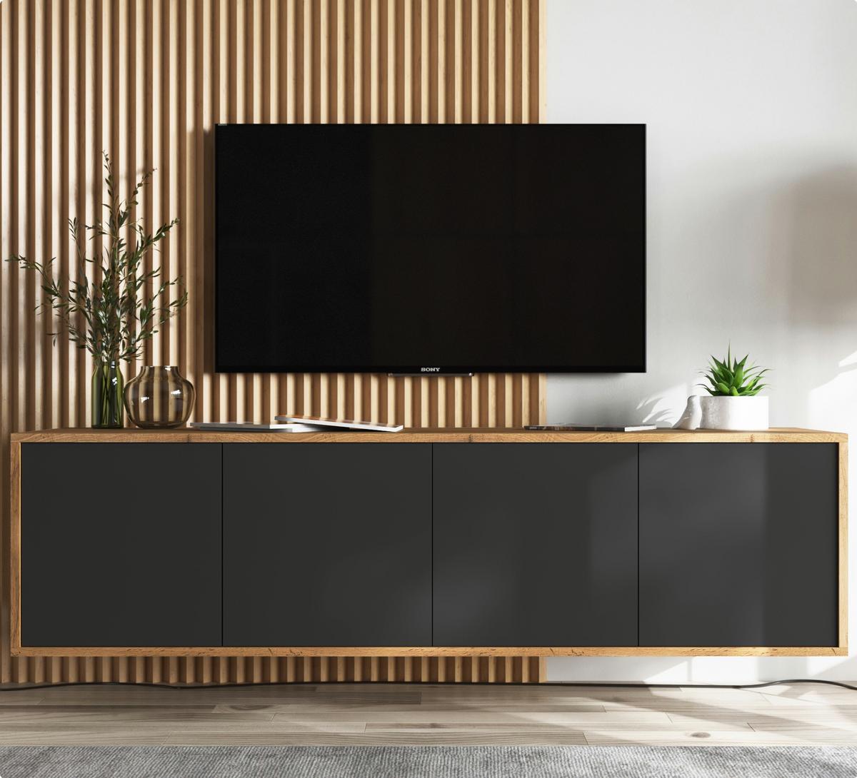 TV-SCHRANK Apollo2 Eiche wotan Schwarz Matt 150 cm - Schwarz, Holzwerkstoff (150/39/35cm) - Meble Lindner
