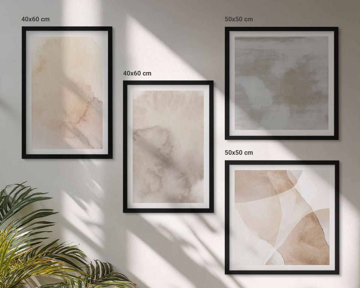 BILDER SET 4er Set - 50x50 cm & 40x60 cm Schwarzer Rahmen - Warme Aquarell-Pastelltexturen - Schwarz, Kunststoff (50/50cm) - TULUP