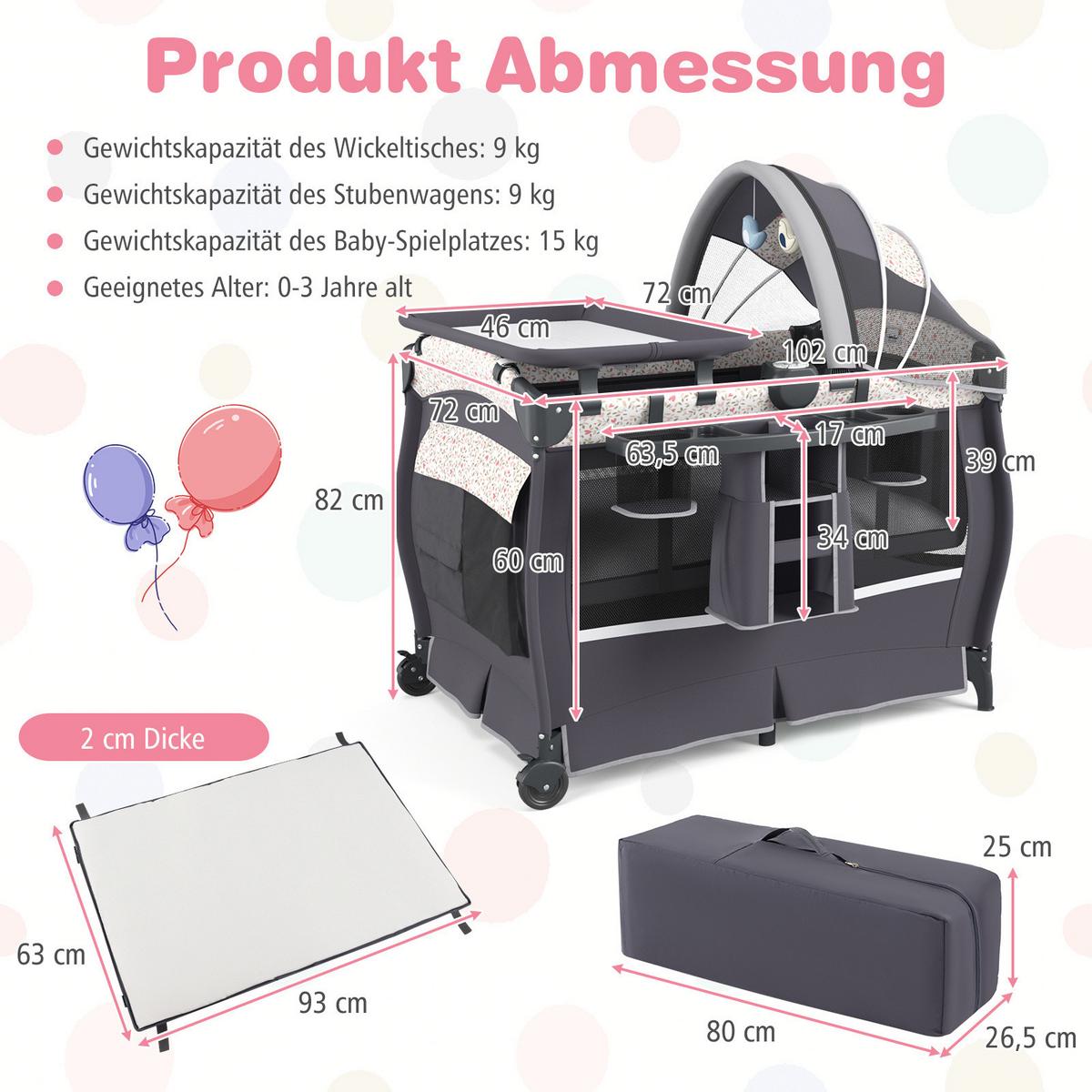 BABYBETT Grau - Grau, Textil - COSTWAY