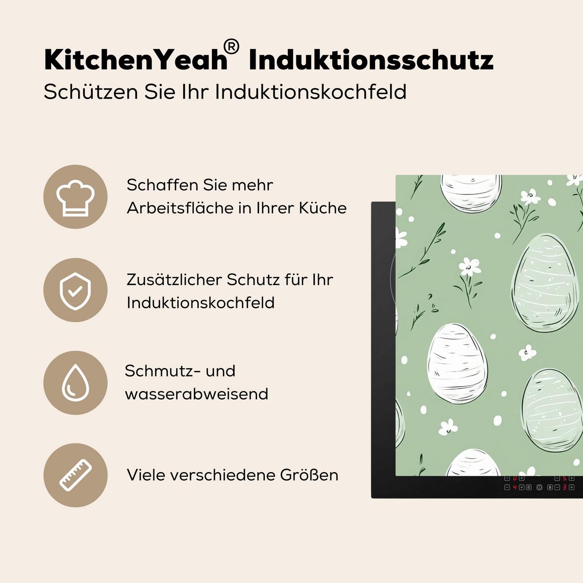HERDABDECKPLATTE Grün - Eier - Muster Induktionsmatte 78x78 cm - Waldgrün, Kunststoff (78/78/0.2cm) - MuchoWow