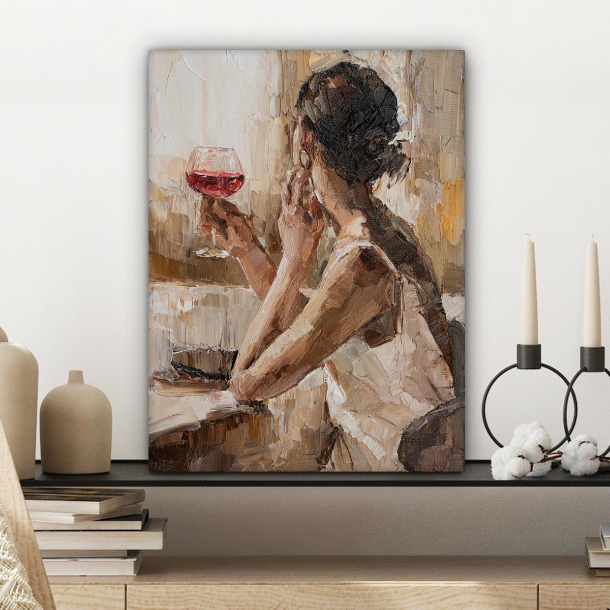 LEINWANDBILD Ölgemälde - Frau - Wein Room Decor 30x40 cm - Hellbraun, Textil (30/40cm) - MuchoWow