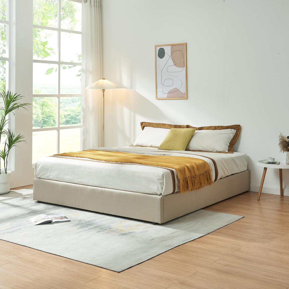 POLSTERBETT Nola - Beige, Holzwerkstoff/Kunststoff (180/200cm) - [en.casa]
