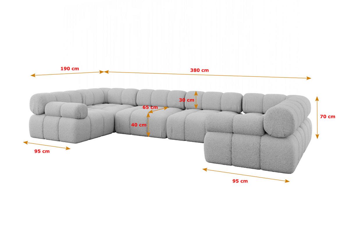 WOHNLANDSCHAFT modulares Sofa Birno-U2 - 380x190x70 cm Hellgrau Bouclé - Hellgrau, Holzwerkstoff/Textil (380/70/190cm) - ALTDECOR
