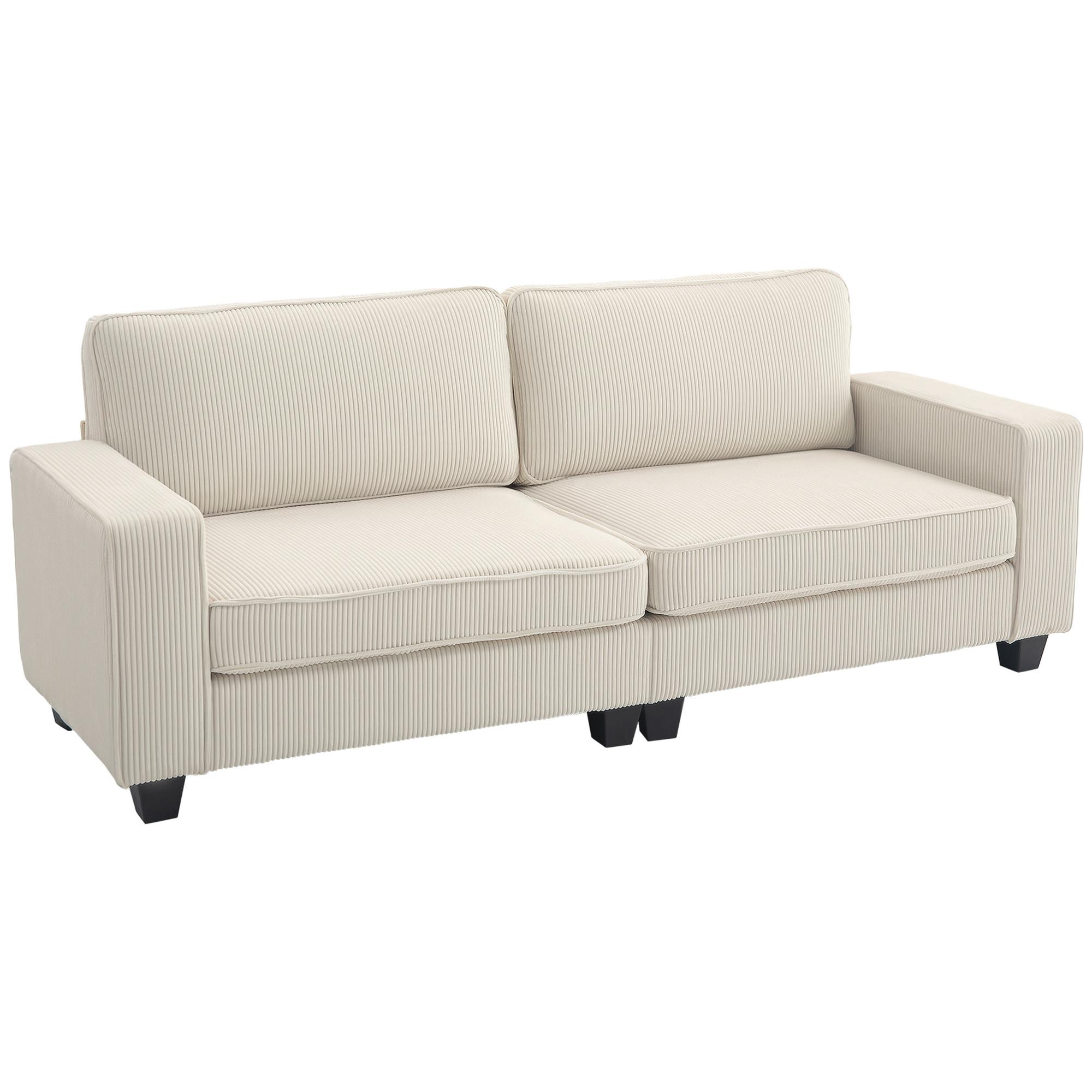 3-SITZER Sofa mit Cordbezug, Wohnzimmersofa mit Federkern, bis 400 kg, Cremeweiß - Creme/Schwarz, Kunststoff/Textil (84/87/227cm) - HOMCOM