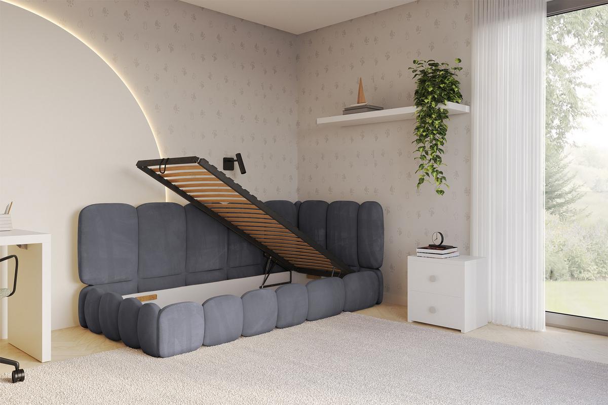 EINZELLBETT Jugendbett mit Bettkasten, Links - AVRY 80x200 Dunkelgrau - Dunkelgrau, Holzwerkstoff/Textil (80/200cm) - ALTDECOR