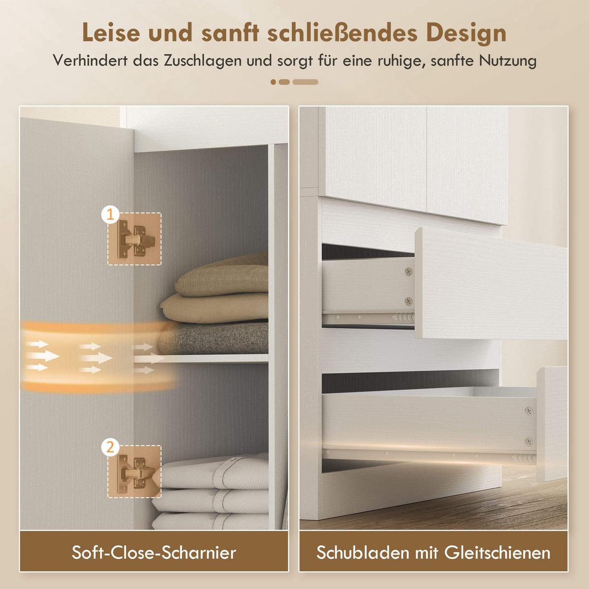 KLEIDERSCHRANK Spanplatte MDF Weiß - Weiß, Holzwerkstoff (55/177.5/80cm) - HOMCOM