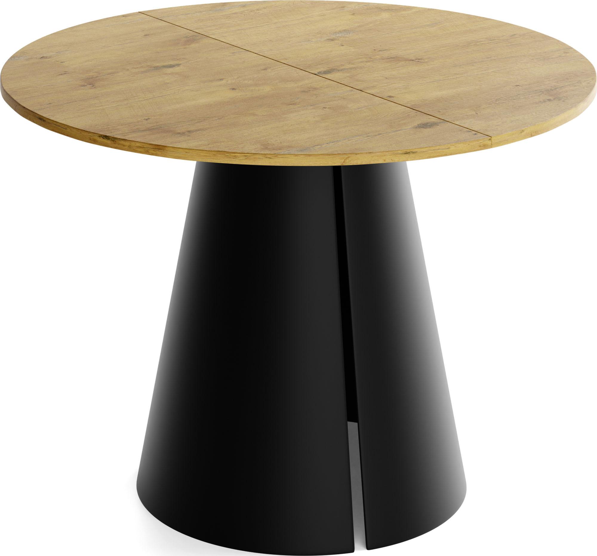 ESSTISCH Lamio runder ausziehbarer, Eiche Hell Braun 100-180/100/76 cm - Eichefarben/Schwarz, Holzwerkstoff/Metall (100/176/76cm) - WFL GROUP