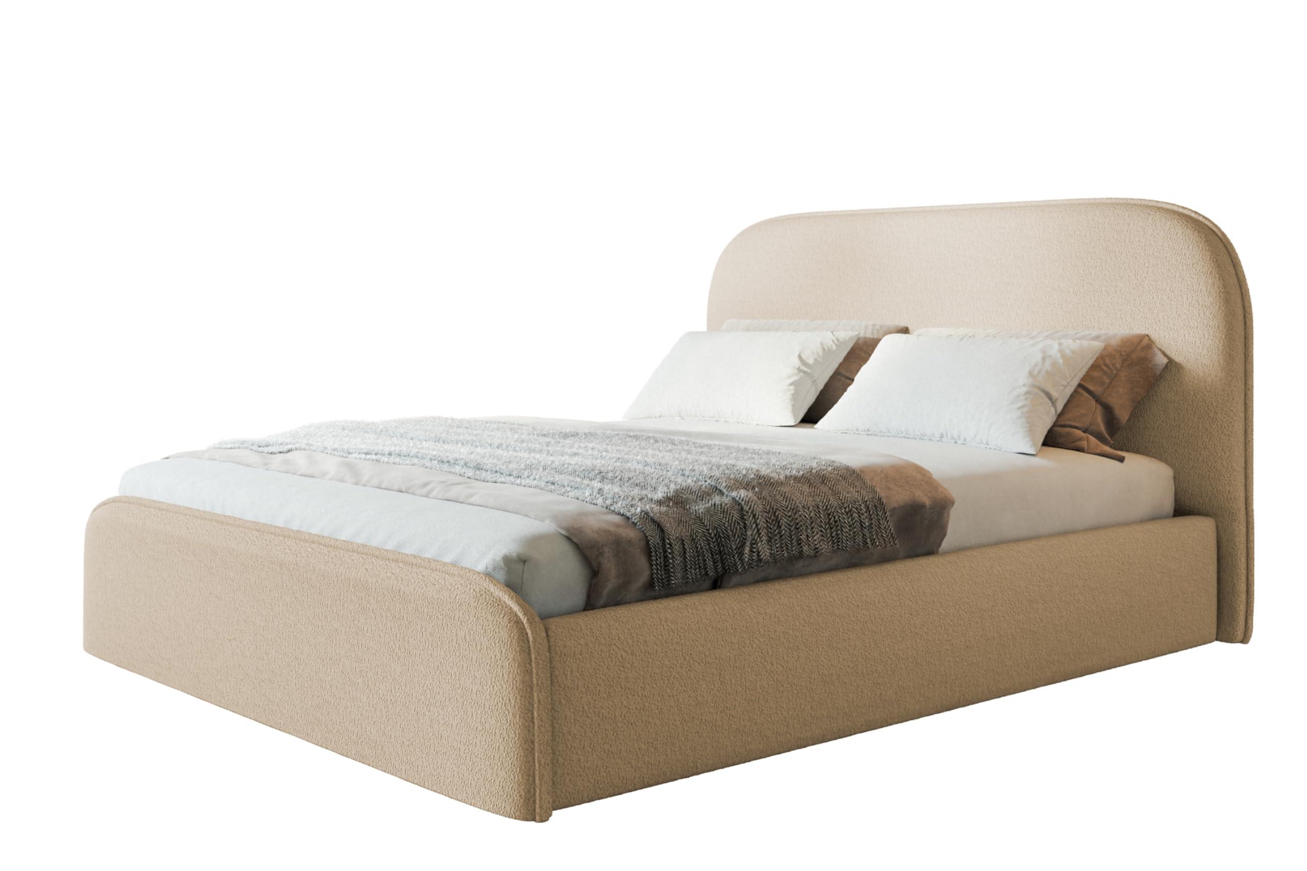 BETT 160x200 - Polsterbett mit Bettkasten und Metallrahmen - Modern Betten - Kuscheliger Catch-Me-Stoff - Kollektion Vienna - Beige - Beige, Holz/Textil (160/200cm) - Alpi-Möbel