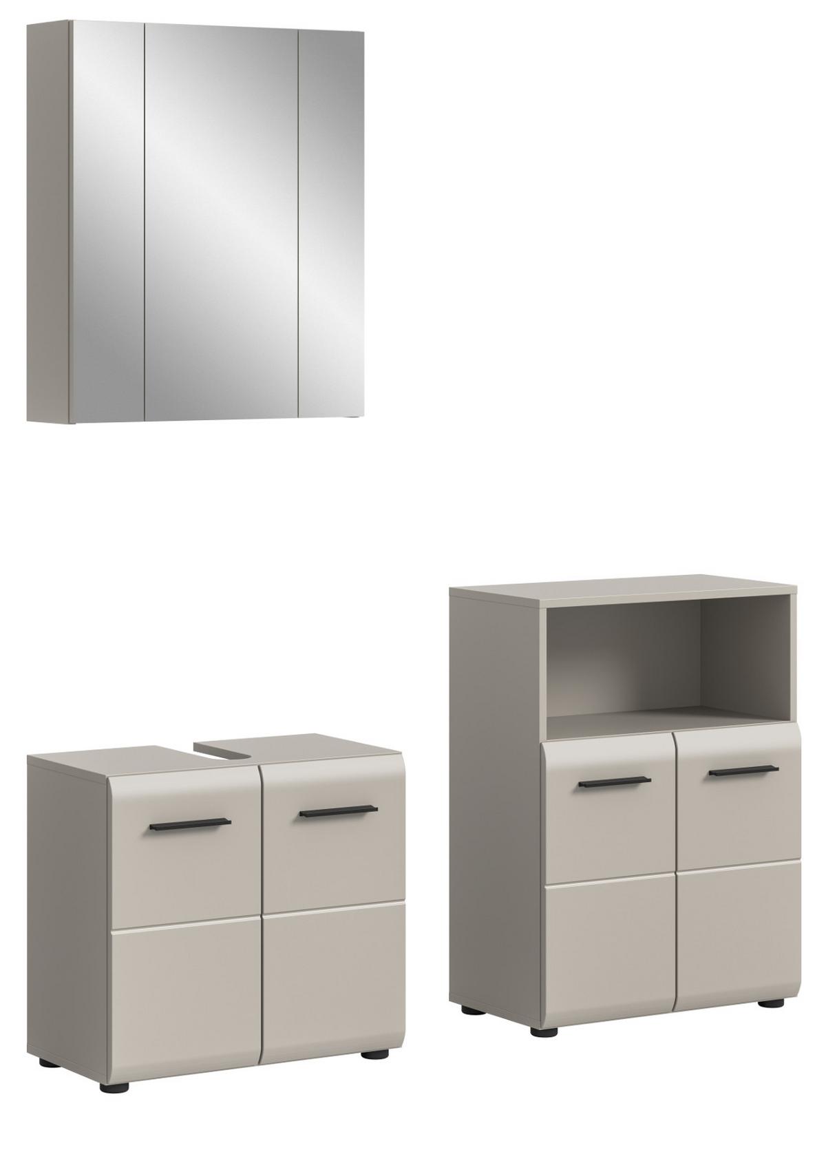 BADMÖBEL-SET Kaschmir 135 cm 3-teilig, Badezimmer Schränke in modernem Design - Kaschmir/Schwarz, Glas/Holzwerkstoff (135/185/30cm) - Inn.Furn